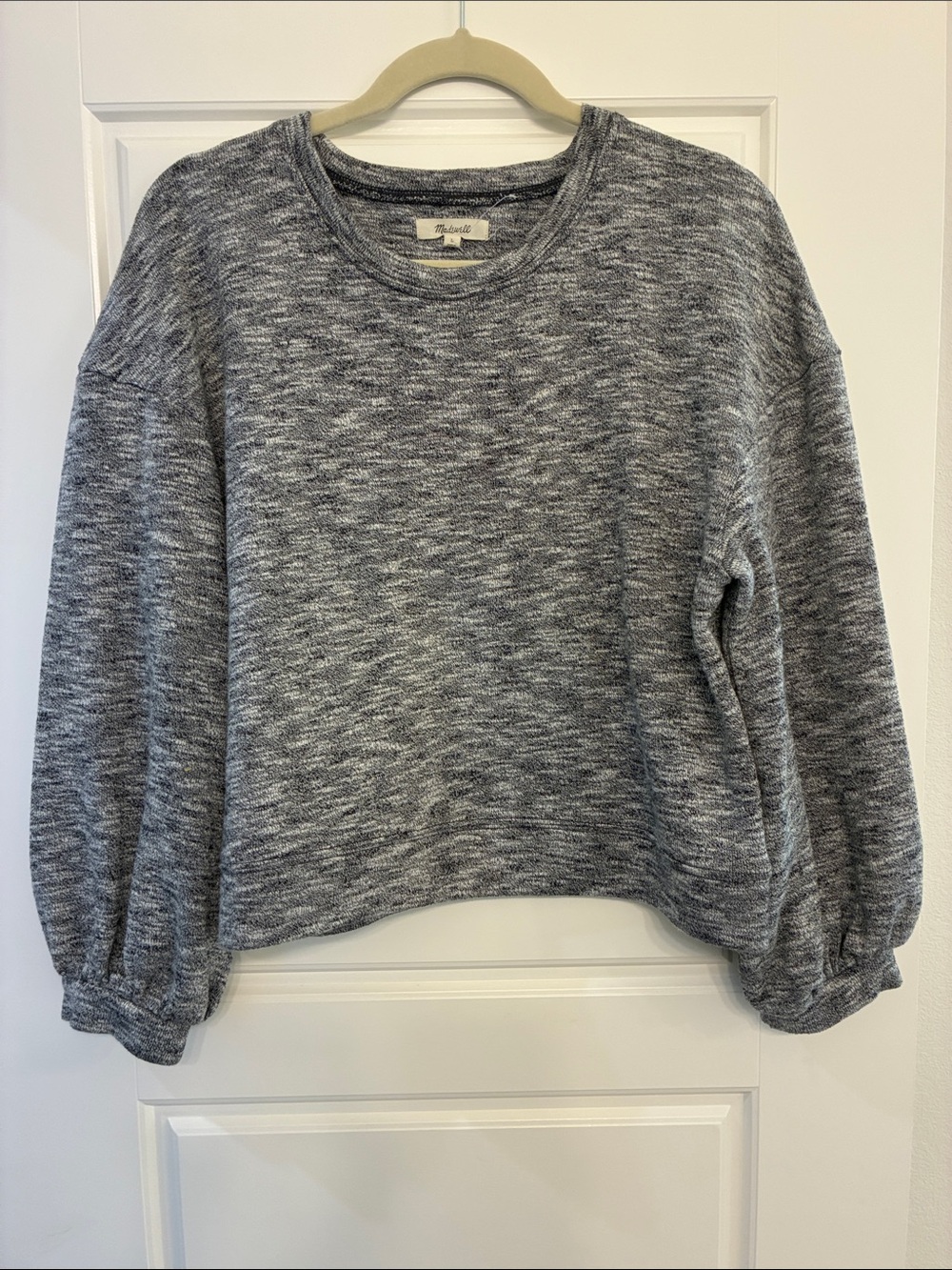 Madewell Grey Puff‑Sleeve Sweatshirt L | Cozy Neutral | Coquette Fall Style